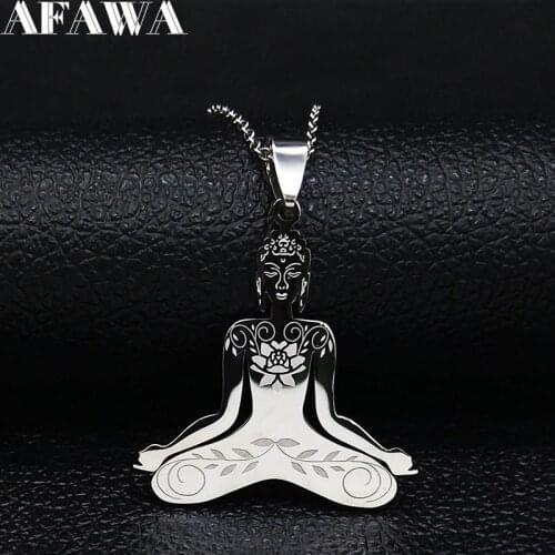Yoga Buddha Stainless Steel Chain Necklace Women Silver Color Statement Necklace Jewelry Christmas Gift colgante mujer N1211S01