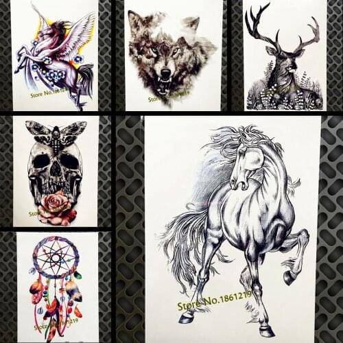 Black Horse Sketch Temporary Tattoo Stickers Women Men Body Art Arm Legs Fake Tatoo 21*15CM Large Transfer Flash Drawing Tattoos