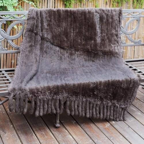 CX-D-20E Home Decorative Sofa Throw Warm Rabbit Fur Knit Fur Fringe Fur Throw Blanket