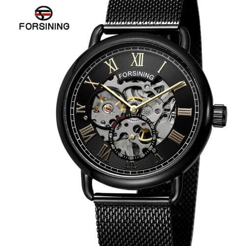 Forsining Men Mechanical Wristwatches Self-Winding Automatic Mens Watches Mesh Band Stainless Steel Skeleton Watch Gifts 2019