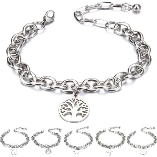 Hot Sale New Style Buckle Design Brand Bracelet for Women Stainless Steel Chain Tree of life Bangles Bracelets Fine Jewelry