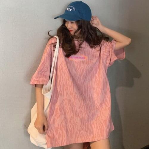 High Street Zebra Print Short-Sleeved T-Shirt Loose Ins Harajuku Style Chic Half-Sleeved Tops Shirts For Women Kawaii Clothes