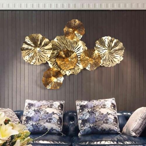 Chinese Luxury Wrought Iron 3D Gold Flower Shape Wall Hanging Decoration Crafts Home Wall Background Wall Metal Mural Ornaments