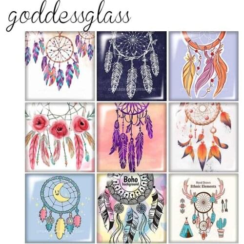 Beauty Dream catchers Feathers 10pcs mixed 12mm/20mm/25mm/30mm Square photo glass cabochon demo flat back Making findings