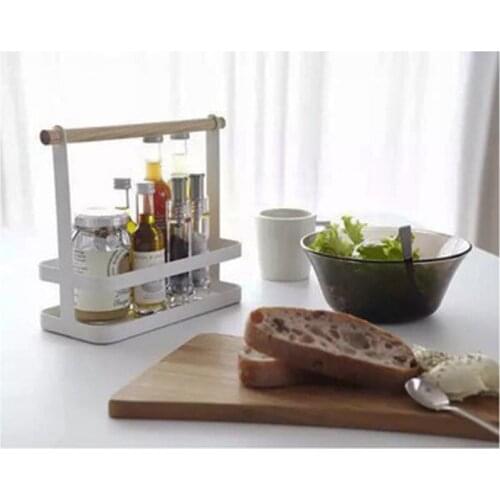 Creative Racks Iron Seasoning Rack Storage Kitchen Container Holder Organizer Stand Wooden Handle Wrought Multifunction Tool