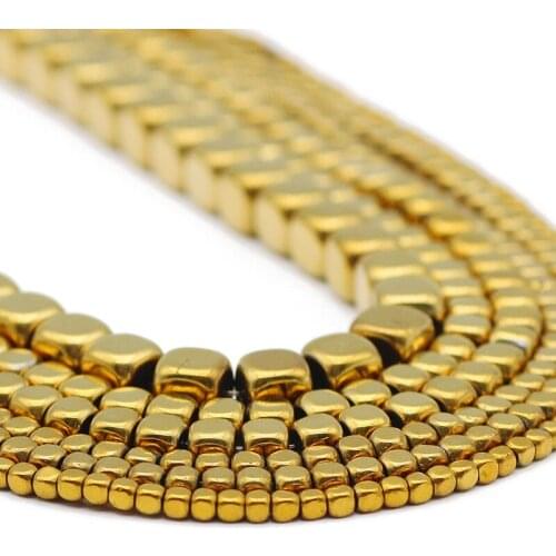 Cube Square Gold Hematite Natural Stone Spacers Charm Loose Beads For Jewelry Making Handmade DIY Bracelet Accessories 2/3/4/6MM
