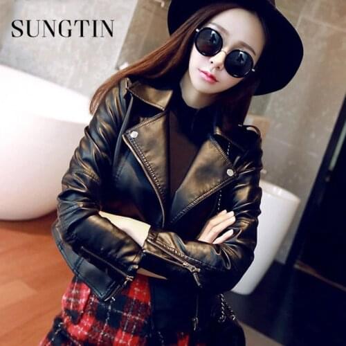 Sungtin 2019 Hot Sale Soft Faux Leather Jacket Women Brand New Spring Autumn Biker Jacket Short Basic Coat Zippers Outwear