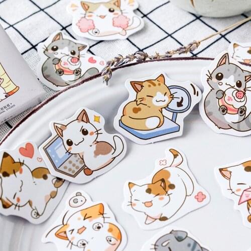 Cute Funny Cat Adhesive Sticker Creative DIY Scrapbook Diary Album Decoration List Journal Seal Labels Stickers