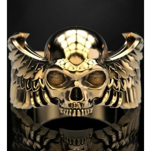 2021 New Gothic Mens Fashion 316L Stainless Steel Skull Ring Demon Wings Stainless Steel Punk Style Party Jewelry