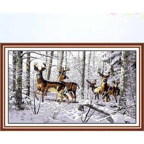Joy sunday Antelopes In The Snow Cross Stitch Patterns Charts Designs Needlework Embroidery Stamped or Counted Cross Stitch Sets