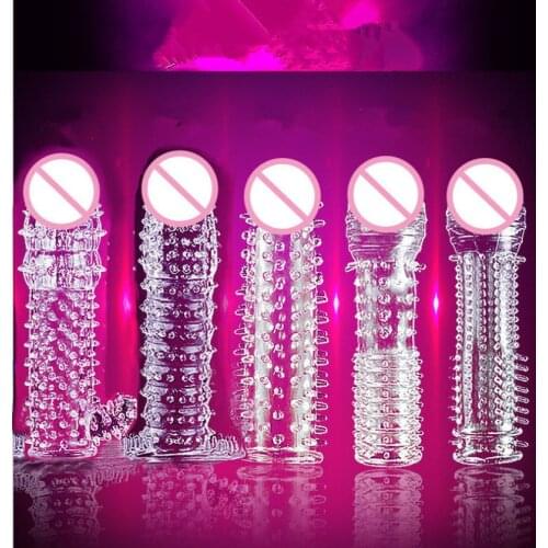 1PC Ribbed Condom Reusable G Point Stimulation Penis Delay Ejaculation Particle Men Sex Toy Extender Sleeve Screw Dildo Sheath