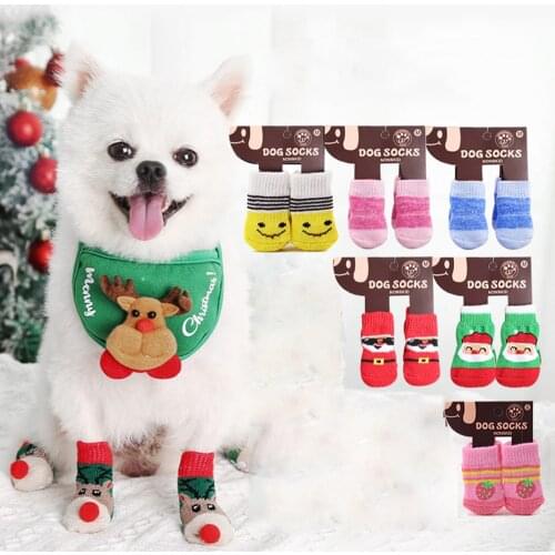 Pet Puppy Dog Cat Socks Knitting Breathable Elasticity Warm Winter Indoor Anti-Slip Knit Socks Paw Protector