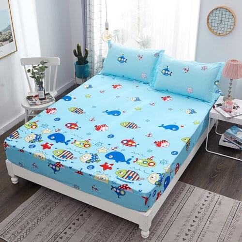 New Underwater World Cartoon Animal Printed Fitted Sheet 100% Cotton Fabric Mattress Cover 120x200cm/150x200cm/180x200cm Size