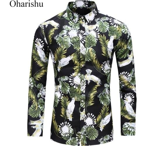 2019 New Autumn New Long Sleeve Flowers Shirts Plus Size 5XL 6XL 7XL Button Down Social Hawaiian Floral Shirt 45KG-120KG