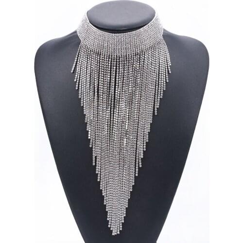 Sparkle Multiple Rows Rhinestones Choker Glitter Sexy Heart Shaped Tassel Necklace Women Eye Catching Luxury Exquisite Jewelry