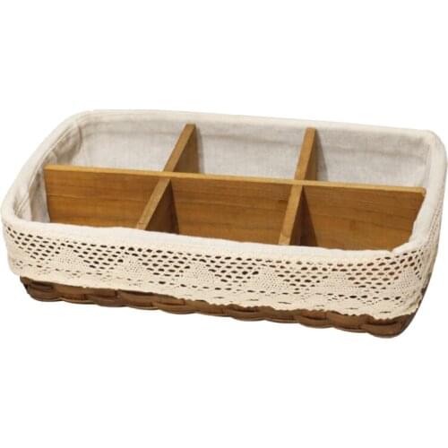 Woven Classification Storage Basket With Block Desktop Storage Box Coffee Table Storage Flower Basket Decoration