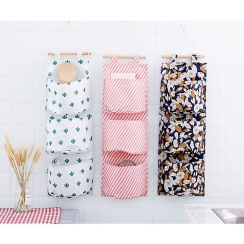 Cotton and linen storage hanging bag creative wall-hung design and color, multi-layer storage bag hanging behind the dormitory