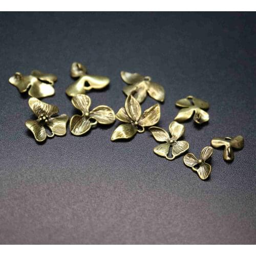 Clearance 6Pcs Vintage style antiqued bronze brass orchid flower pendant charm DIY earrings supplies 1800486