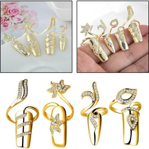 4pcs Rhinestone Fingertip Ring Alloy Nail Protector Cover Rings Adjustable