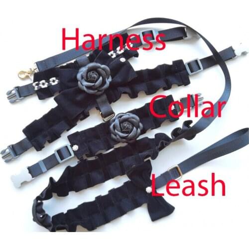 Dog harness dog leash dog collar pet accessories black and white cat accessories cat collar french bulldog Chihuahua puppy