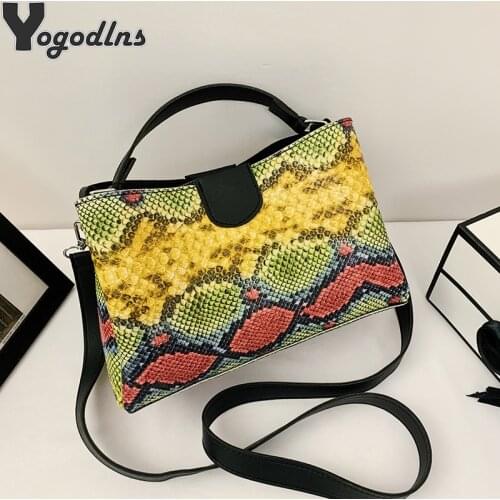 Women Fashion Snake Print Handbags Purse Vintage PU Leather Crossbody Bags Female Serpentine Casual Large Messenger Shoulder Bag