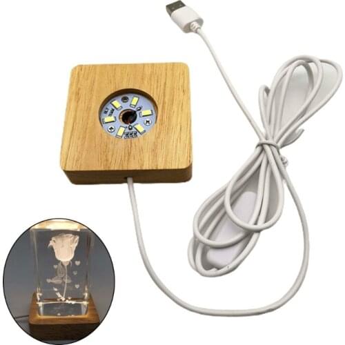 LED Night Light Wooden Square Base Holder Display Stand for Crystals Glass Ball Illumination Lighting Accessories Decor