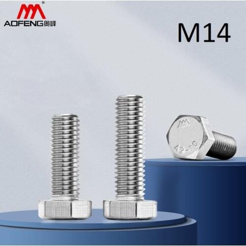 2pcs/lot M14 External Hexagon Screws 304 Stainless Steel 14mm Outer Flat Hexagon Bolt for Machine