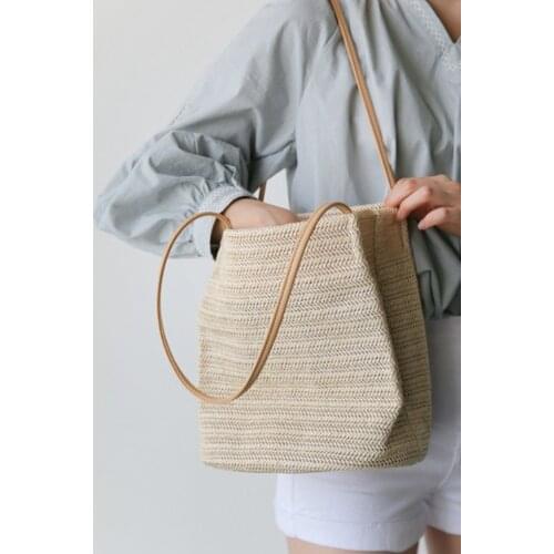 South Korean straw bag casually woven small fresh one-shoulder ins summer new 100 bucket bag handbag handbag