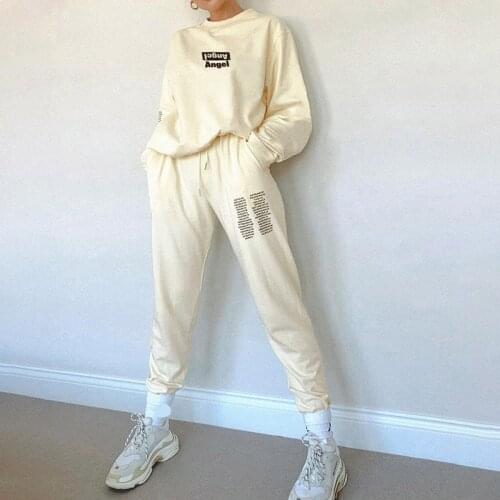 Printed Letter Long Sleeve Womens Tracksuit Lace Up Joggers Two Piece Set Female 2021 Autumn Ladies Casual Sportswear Suit