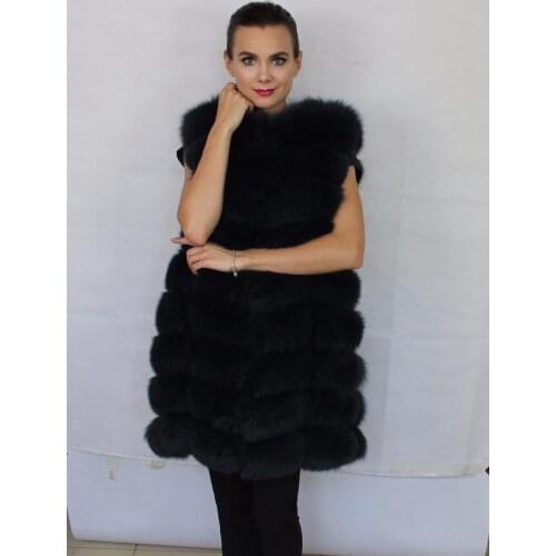 Linhaoshengyue 90CM Long Real Natural Fox Fur Vest Blue Green Black and Gray Real Fur Fox Fur Coat Women Natural Fur Coats