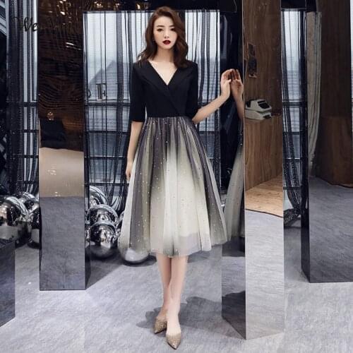 Wei yin Formal Evening Dresses Black Deep V-neck Half Sleeves Woman 2021 Elegant Evening Dresses Gowns WY1744