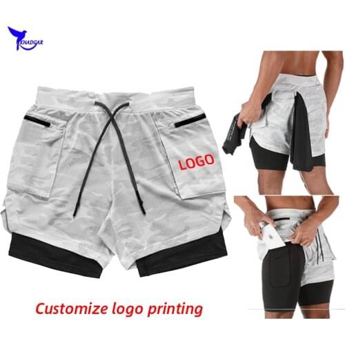2020 Men 2 In 1 Multi Pockets Running Shorts Quick Dry Jogging Fitness Sports Shorts Gym Training Short Pants Sportswear Custom