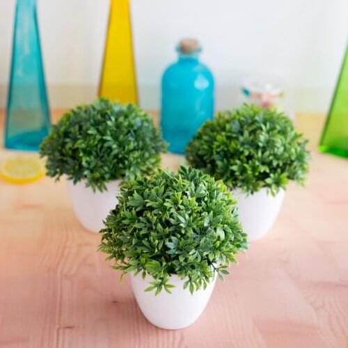 3PCS 14x14cm Desktop Mini Bonsai Home Garden Bedroom Living Room Office Balcony Decor Fake Plants Artificial Green Grass Ball