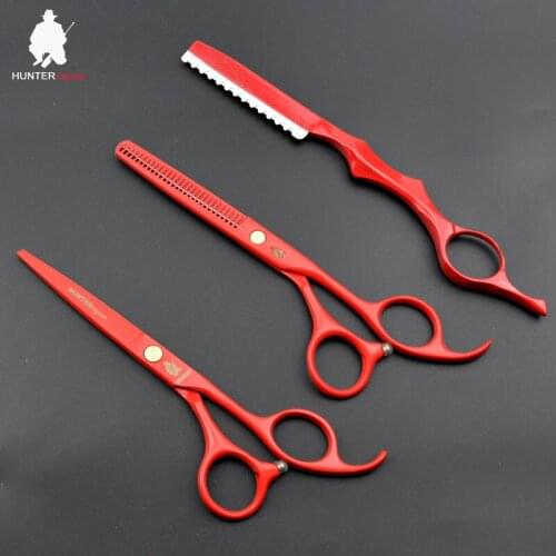 35% OFF 5.5'' Stainless Steel barber scissors set HT9115 Red Color hair cutting thinning scissors beauty salon trimmer