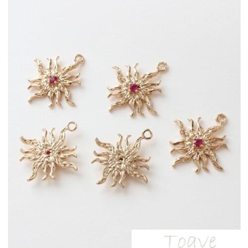 4pcs Rose-Red Sun Copper Maintains Color Electroplated Pendant DIY Ear Stud Bracelet Material Handmade Accessories