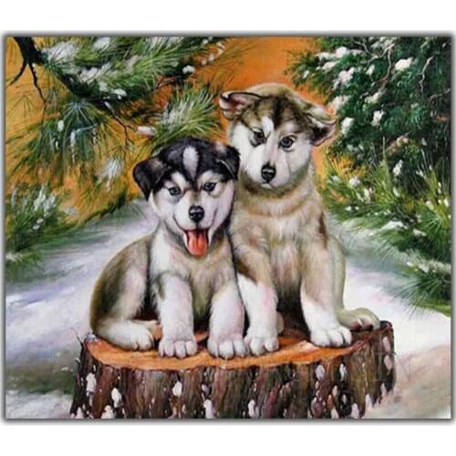 5D Diy Diamond Painting Cross Stitch Dog Sitting On Tree Pier Needlework Diamond Embroidery Full Round Mosaic Decoration Resin