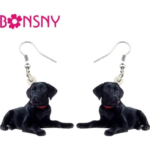 Bonsny Acrylic Black Labrador Dog Earrings Big Dangle Drop Fashion Animal Pets Jewelry For Women Girls Charms Gift Accessories