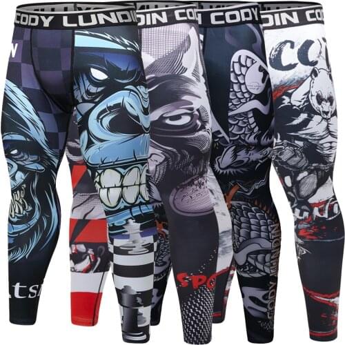 Mens Compression Pants Male Tights Leggings for Running Gym Sport Fitness Quick Dry Fit Joggings Workout Animal Print Trousers