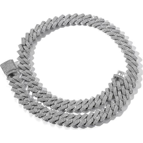 14mm Iced Out Cuban Link Chain with Full CZ Stone Luxury Silver Gold Bling Diamond Chain Necklace Men Women Hip Hop Jewelry Gift