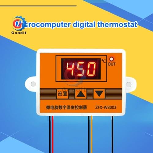 W3003 microcomputer digital intelligent thermostat red display 12/24V/220V K-type thermocouple sensor 0-450