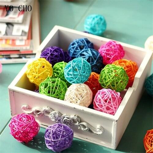 YO CHO 3/4/5/6/7CM Decoration Flower Materials Rattan Ball DIY lamp Ornaments Sepak Home Birthday Wedding Party Decoration 10PCS