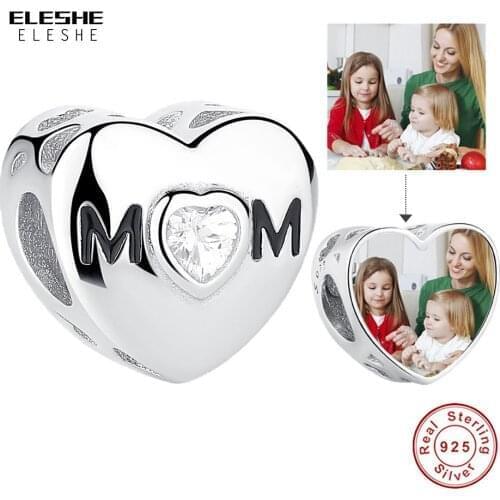 ELESHE 100% 925 Stering Silver CZ Heart Shape Charm Forever Love Mom Beads Fit Original Bracelet DIY Jewelry Mother Gift