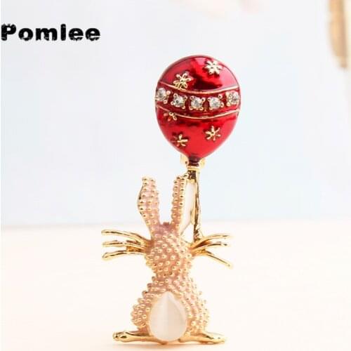 Pomlee Enamel Balloon Rabbit Brooches For Women Wild Animal Pin Coat Jewelry 2 Colors Available Good Gift 2021 New
