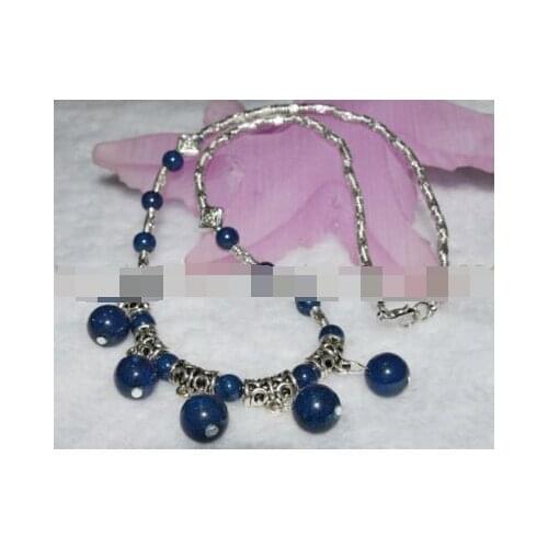 Jewelr LOVELY DARK BLUE LAPIS LAZULI ROUND BEADS PENDANTS & TIBET NECKLACE 18"
