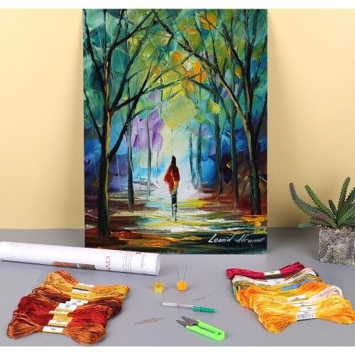 Oil Painting Style Red Mood Printed Water-Soluble Canvas 11CT Cross Stitch Patterns DIY Embroidery DMC Threads Sales