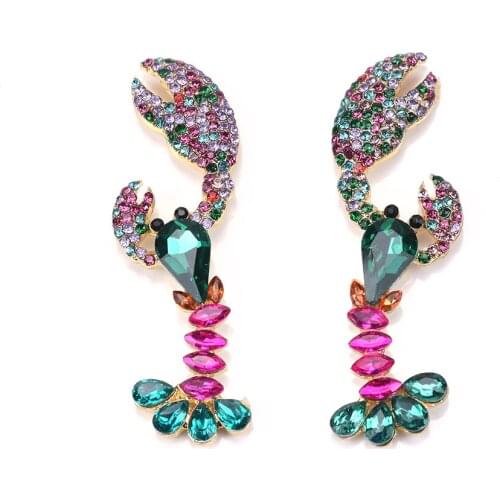 Charm Women Statement Crystal Lobster Earring Vintage Animal Drop Earrings For Women Exquisite Party Jewelry Wholesale