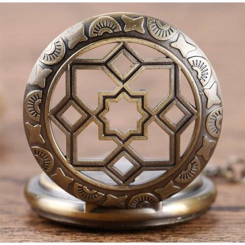 Copper Handwind Bronze Roman Pocket Watch Geometry Flower Grilles Retro Luxury Mechanical Skeleton Clock Pendant Nurse Gift