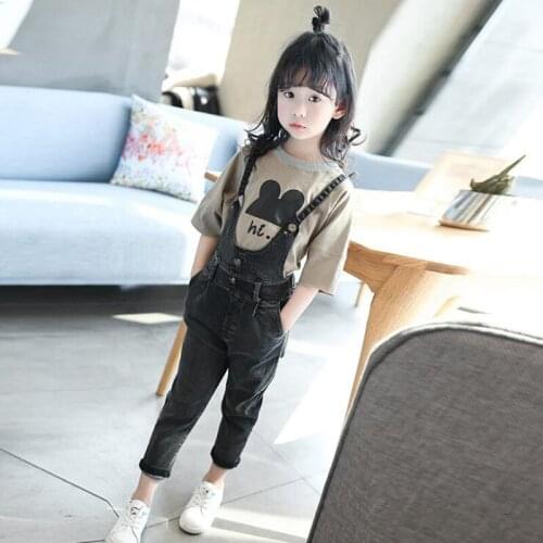 Fashion Overalls + T-shirt Clothing Sets For Girls Cartoon T-shirt Children Belt Jeans Pants Kid 2pcs Clothes Set Crianca Roupas