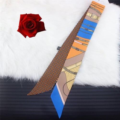 2020 New Summer Long Silk Skinny Scarf Bag Handle Design Tie Women Ribbon Scarfs Hair Band Fashion Print Headwear Neckerchief