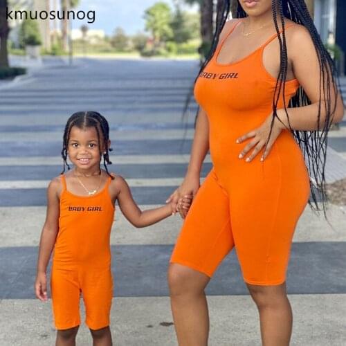 Mother and Daughter Clothes Letter Print Sling Jumpsuit Sleeveless Backless Rompers Mommy and Me Outfits